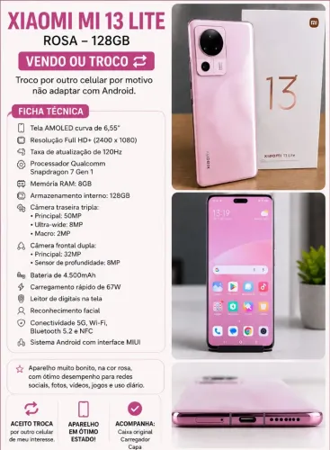 Xiaomi mi 13 lite caixa e carregador 