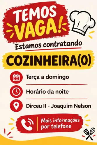 Vaga para cozinheira(o)