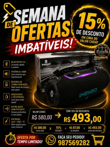 CAIXA DE SOM IMENSO 100W EXTRA BASS ? | Bluetooth 5.0 + LED | OFERTA R$493