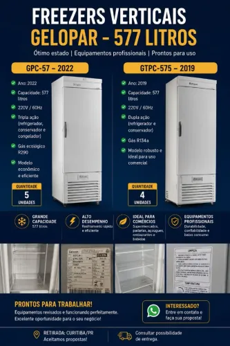 FREEZER GELOPAR Tripla Ação - 577 LITROS - Vertical - 220v