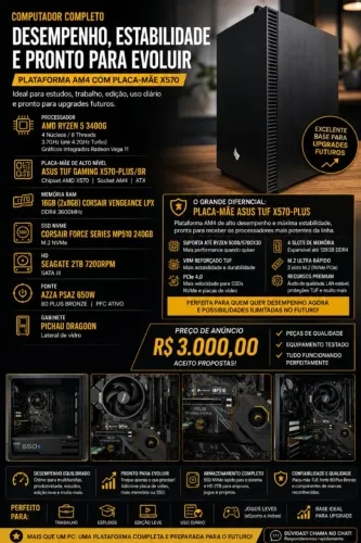 PC Ryzen 5 3400G | ASUS TUF X570 | 16GB | SSD NVMe + HD 2TB