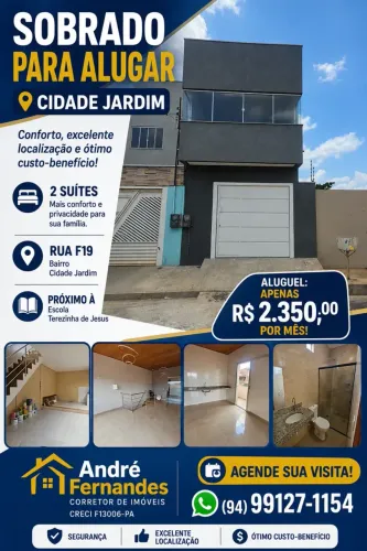 SOBRADO PARA ALUGAR CIDADE JARDIM. RUA F19 PROX. DA ESCOLA TEREZINHA