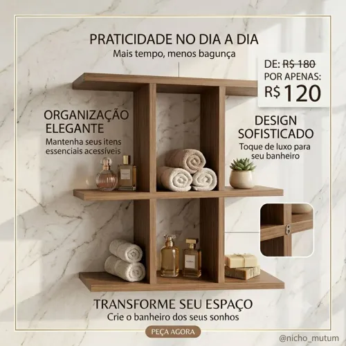 Nicho para banheiro, quarto, escritório....