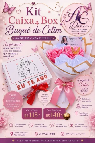 Kit Caixa Box e Buquê de Cetim