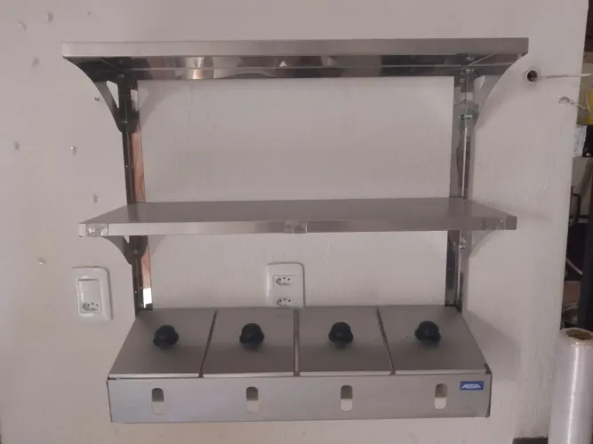 Condimentadora pizzarola 4 cubas com prateleira inox