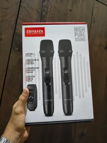 Vende novo lacrado Microfone Sem Fio Aiwa AWS-MIC-01 Duplo - Dinâmico para Karaokê 