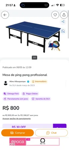 Mesa de Ping Pong semi nova 