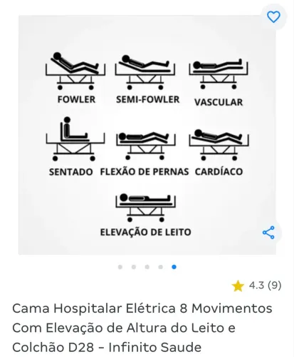 Cama Hospitalar- 8 posições - Elétrica - 3 meses de uso