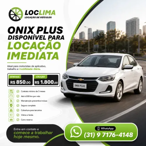 Disponibilidade Imediata / Aluguel ONIX PLUS (CONFORT) para motoristas de APP / UBER / 99