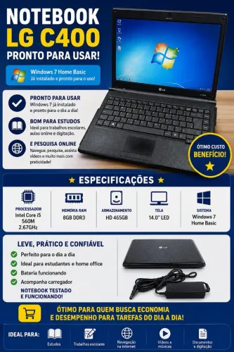 Notebook LG c400 Intel core i5 560m 8gb memória ram