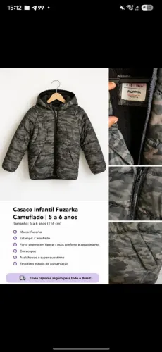 casaco infantil fuzarka camuflado 5-6 anos