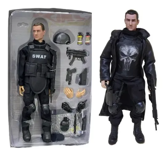 1 Boneco Action Figure 1/6 30cm Justiceiro Punisher Swat Personalizado - 2 em 1