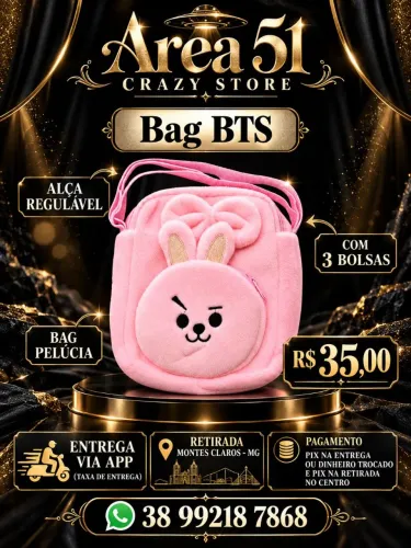 Bolsa pelúcia BTS com alça regulável