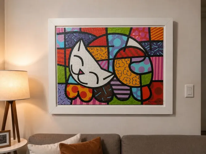 Quadro Quebra-cabeça Decorativo Emoldurado Romero Britto - 93 x 86 cm