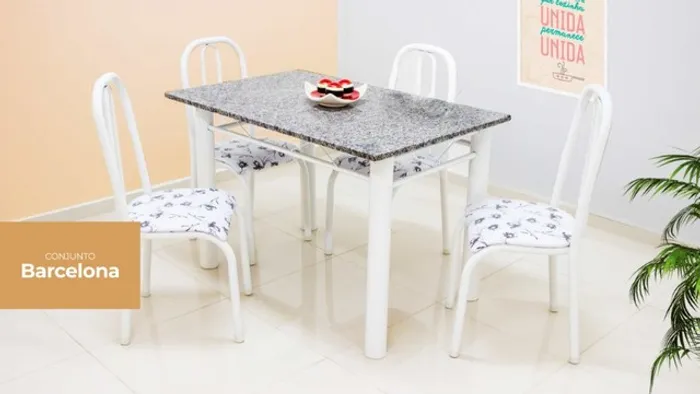 Conjunto mesa Jantar Ucrânia granito 04 cadeiras = Frete + montagem cortesia!