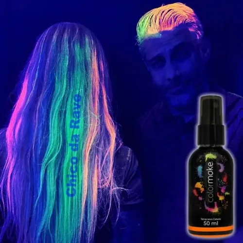 Spray neon para cabelo Colormake Fluorescente - Brilha na luz negra!