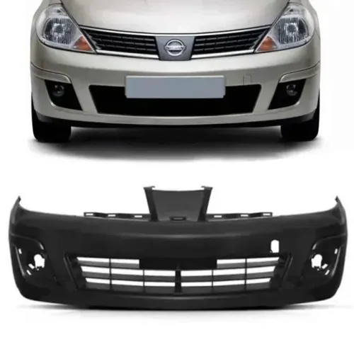 Parachoque Nissan Tiida 2008 à 2013 - Friso Integrado / Furo Farol Auxiliar - Preto - TYG