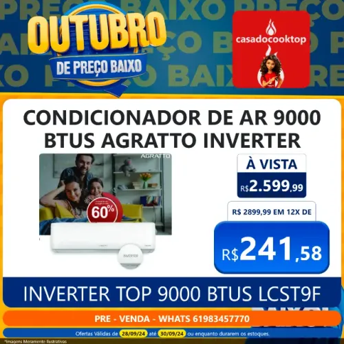 Ar Condicionado 9000 BTUs Frio Split LIV Inverter Top Agratto 220V