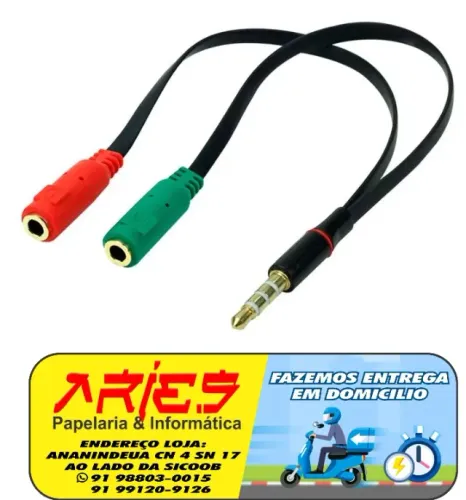 cabo adaptador p3 x p2 chipsce 018-6045 fone microfone no celular e videogames