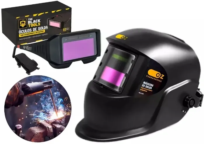 Máscara de Solda Soldador Profissional Escurecimento Automático + Óculos Automático Solda