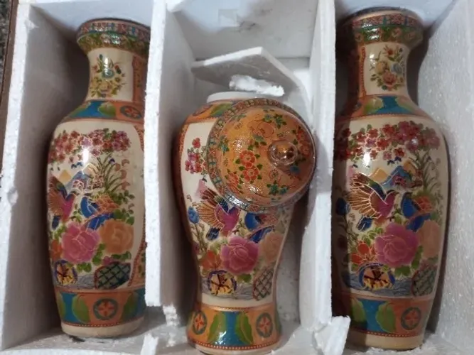 Cj 3 Vasos Decoração pintura rustica chinesa lindo otimo para presente