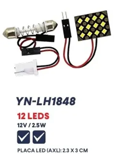 Placa Super Led Carro 12v 5w 12 Chips Smd Teto Porta Malas