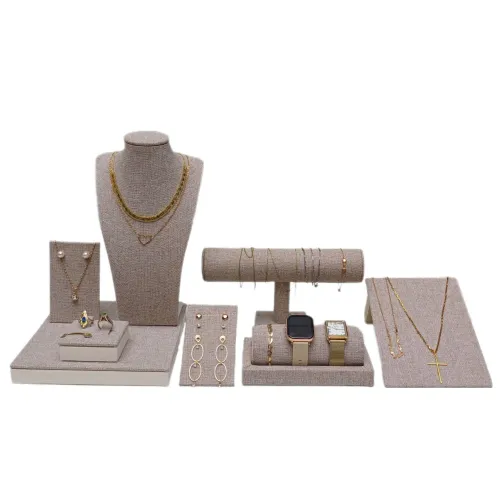 Kit expositores linho bege para Joias luxo biju vitrine