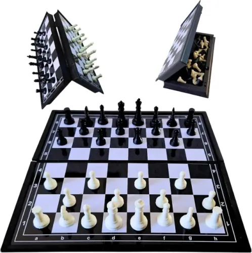Jogo de Xadrez Tabuleiro Magnético Dobrável 19x19cm Estojo Guarda As Peças Dentro Plástico