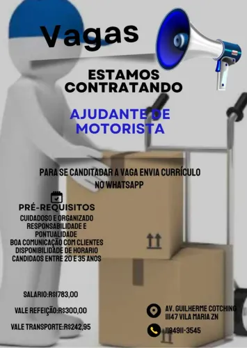 Vaga ajudante de motorista vila maria