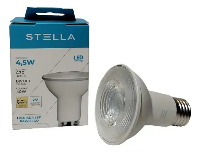 30 Lâmpadas LED Stella Par20 4,5w 3000k