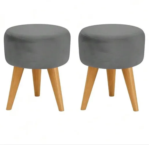 Kit puf redondo pé palito 02 unidades assento estofado 