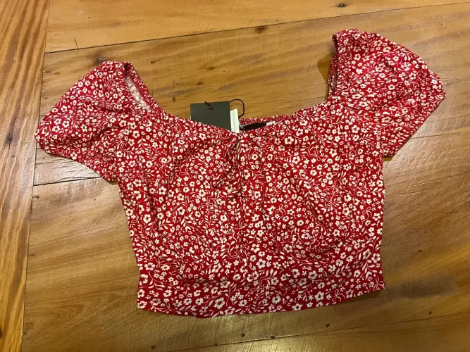 top feminino floral vermelho youcom novo 