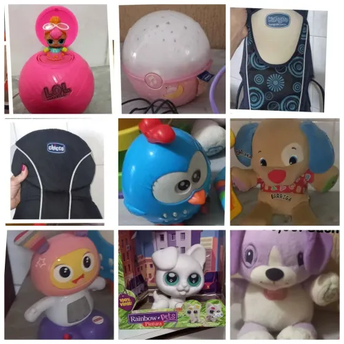 Brinquedos Fisher Price, CADA ITEM 50,00. cangurus e luminárias 