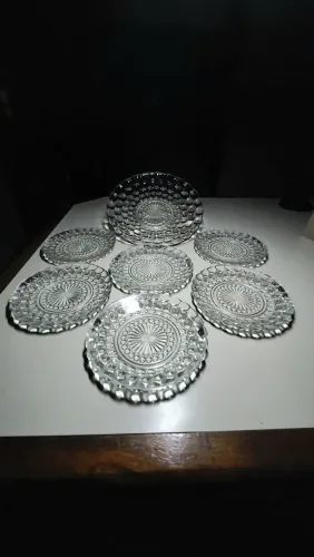 Conjunto de Sobremesa Antigo de Vidro - 7 Peças