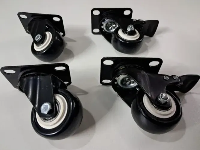 Kit rodízios de borracha reforçado 7cm com base para parafusar