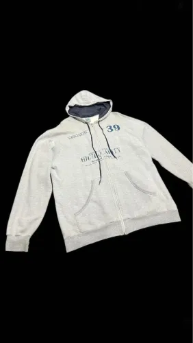 Jaqueta de Moletom Cinza com Ziper e Capuz Tam. EXG