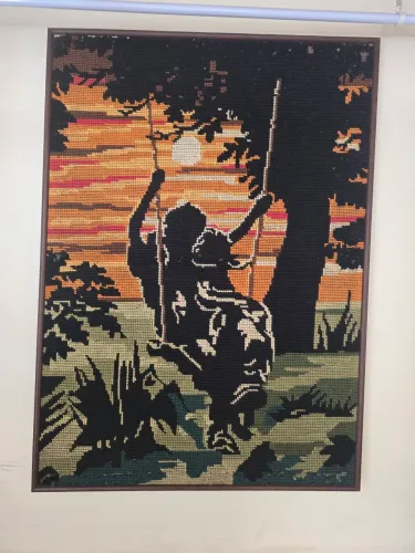 Quadro tapeçaria com namorados 0,62X0,86