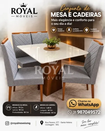 Mesa Janta 4 Cadeiras Estrutura Madeira Tampo 90x90. Produtos Novos Direto da Fábrica.