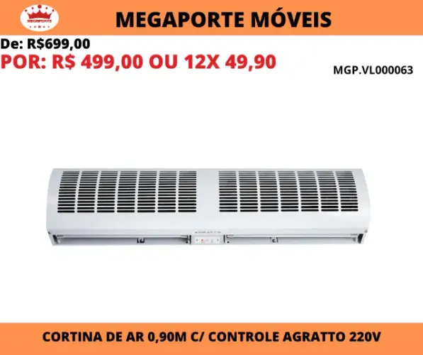 Cortina de Ar 0,90cm Agratto C/Controle 220V