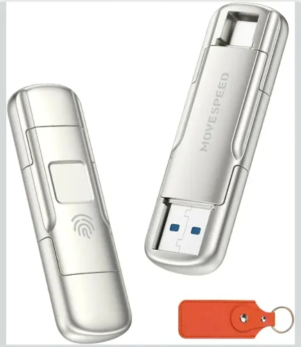 Pendrive MOVESPEED 256GB USB 3.2 Gen 2 Biométrico - Digital + AES-256, criptografado
