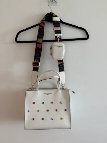 Bolsa Karl Lagerfeld Original Off White com Alça Colorida