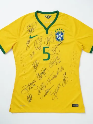 CAMISA OFICIAL NIKE BRASIL 2014 #5 - 16 AUTÓGRAFOS - PRESENTE DA EQUIPE CBF  