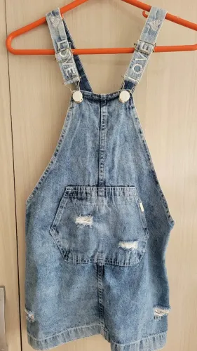 Vestido salopete jeans infantil tamanho 12