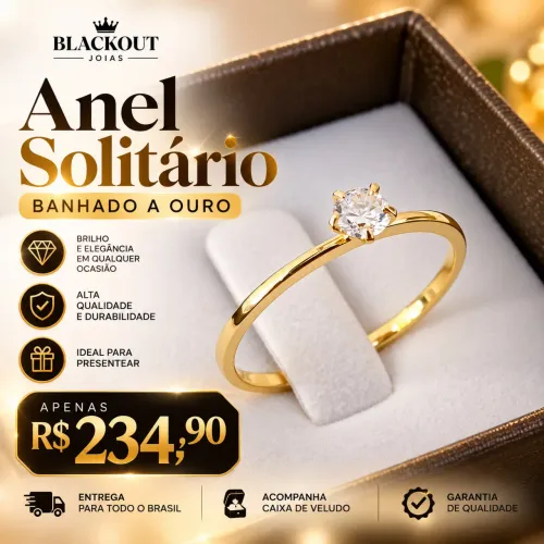 Anel solitário banhado a ouro 18k c/ garantia