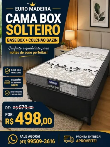 Cama box Solteiro base + colchão Gazin - Novo