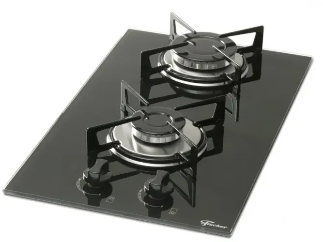 Cooktop A Gás Fischer 2 Bocas Vidro Preto Bivolt