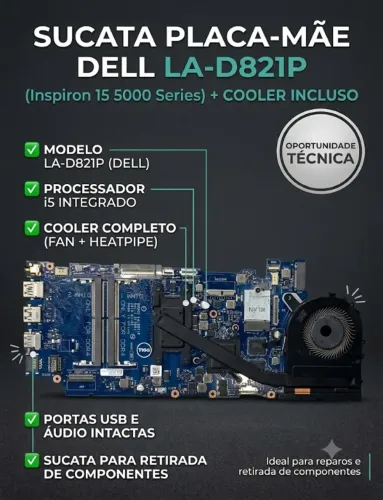 Sucata Placa Mãe Dell Inspiron LA-D821P + Cooler Incluso