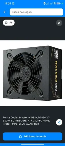 Fonte pc top 850w Cooler Master proteção gold