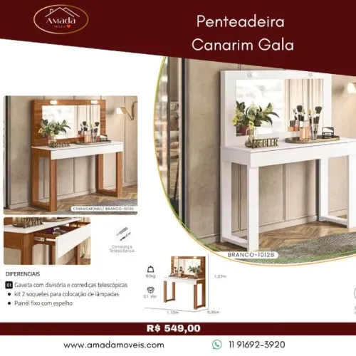 Penteadeira Camarim Gala, a pronta entrega