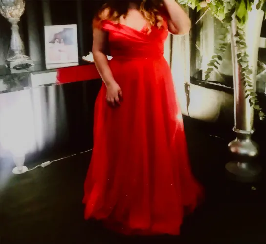 Vestido de festa vermelho c tule de glitter TAM G